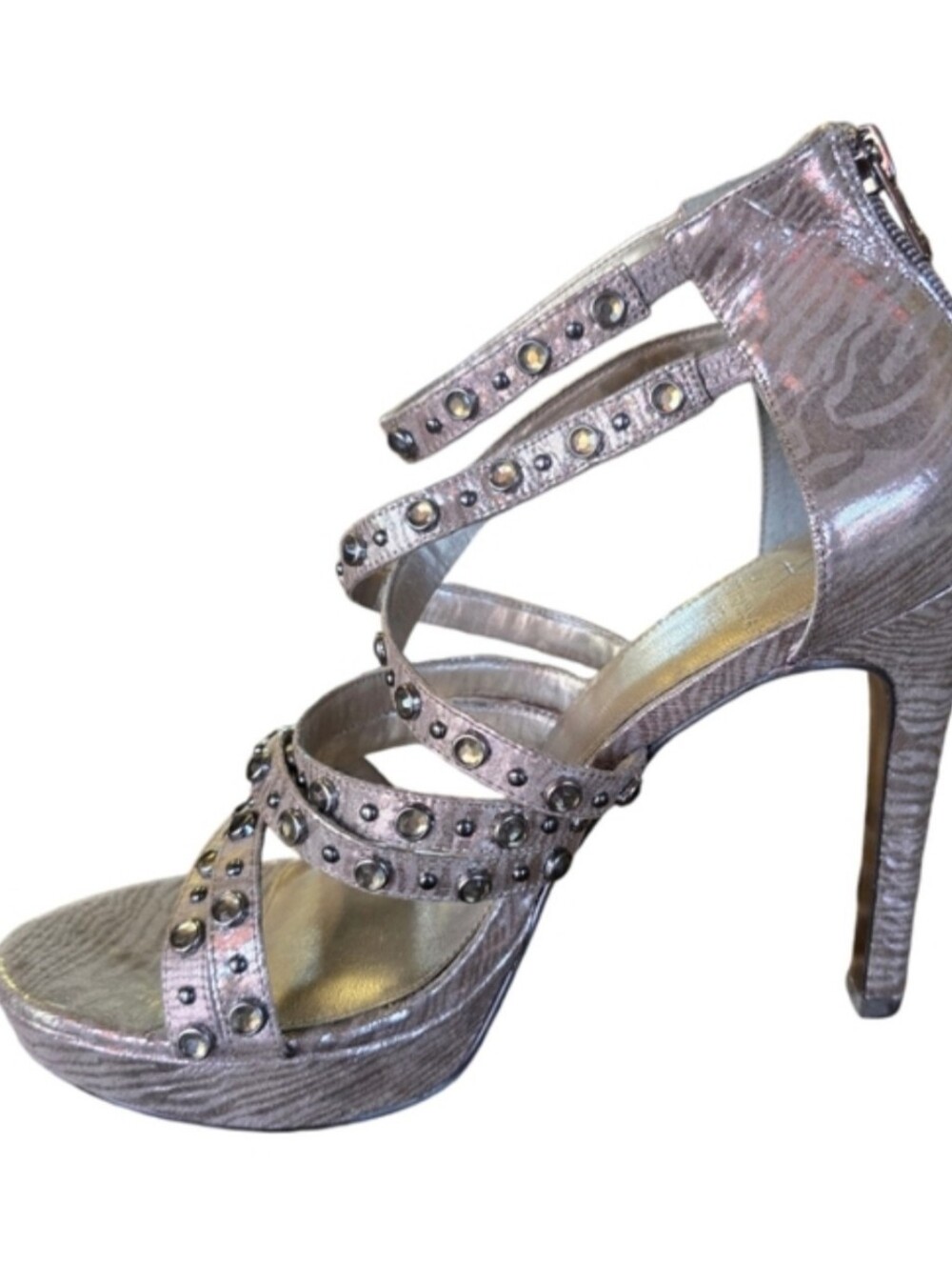Adrianna Papell Studded Platform Sandals High Heels Gunmetal Pewter US 6